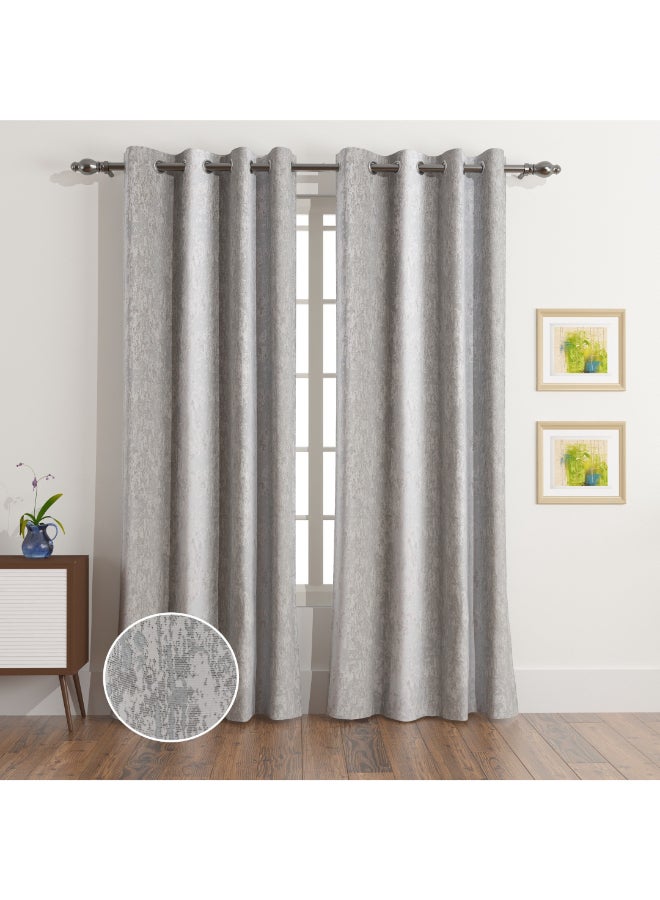 Home Box Extra Long Jacquard Curtain Set - Grey - 2 Pieces - Image 1